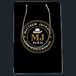 Western Cowboy Vintage Logo Personalised Groomsmen Medium Gift Bag<br><div class="desc">Personalised gifts for groomsmen with western cowboy theme. Decorated with cowboy hat with vintage western font. Text and colour are editable using the Design Tool to fit your occasion. Get this customise gift for wedding,  bachelor party,  engagement party or any other special occasions.</div>