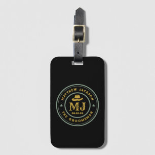 Western Cowboy Vintage Monogram Best Man Groomsmen Luggage Tag