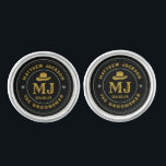 Western Cowboy Vintage Monogram Black Groomsmen Cufflinks<br><div class="desc">Personalised gifts for groomsmen with western cowboy theme. Decorated with cowboy hat with vintage western font. Text and colour are editable using the Design Tool to fit your occasion. Get this customise gift for wedding,  bachelor party,  engagement party or any other special occasions.</div>