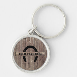 Western Cowboy Weathered Barn Wood Horseshoe 2 Key Ring