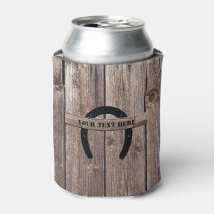 Western Cowboy Weathered Barn Wood Horseshoe Can Cooler