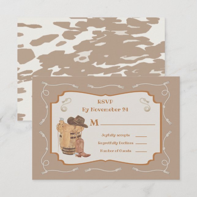 Western Cowboy Wedding RSVP response cards (Front/Back)