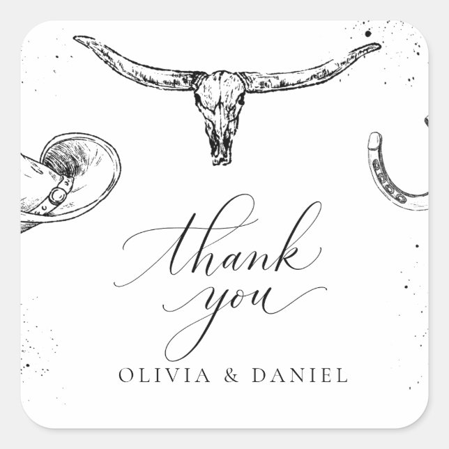 Western Cowboy Wedding Thank You Card Square Sticker (Front)