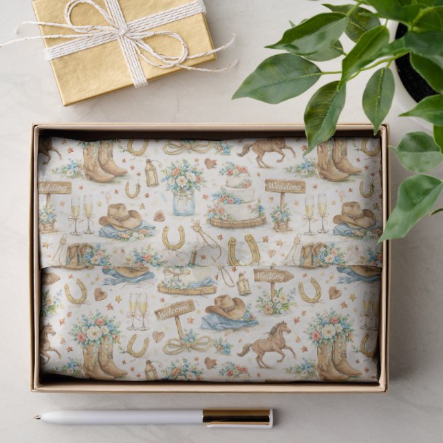 Western Cowboy Wedding Watercolor Pattern Tissue Paper (Gift)