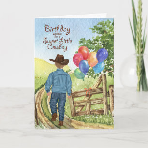 Western Cowboy with Balloon Boy's Birthday Card