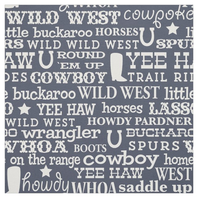 Western Cowboy Word Pattern on Dark Blue Fabric (Swatch)