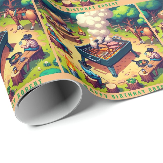 Western Cowboys Cooking Grilling Custom Gift Wrapping Paper (Roll Corner)