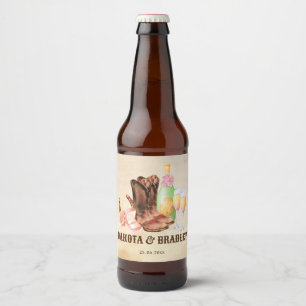 Western cowboys cowgirl party wedding personalised beer bottle label