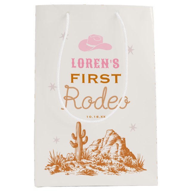 Western Cowgirl 1st Rodeo Birthday Medium Gift Bag (Front)