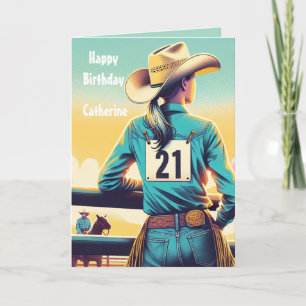 Western Cowgirl 21st Birthday Rodeo Custom Card