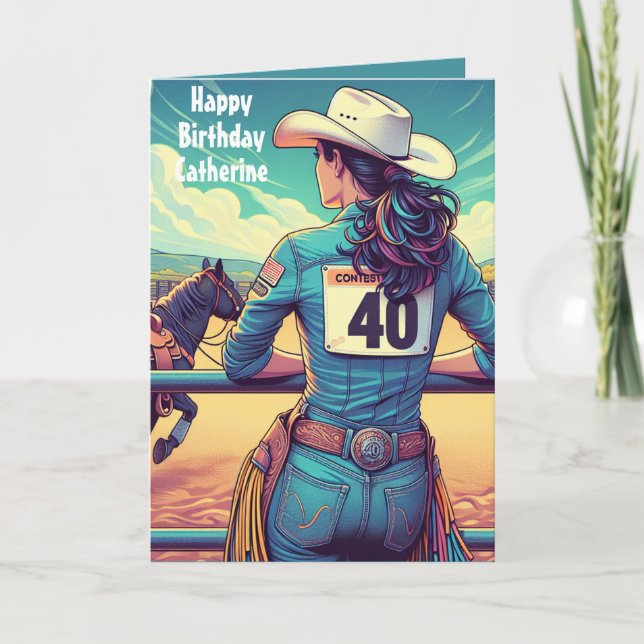 Western Cowgirl 40th Birthday Rodeo Custom Card (Front)