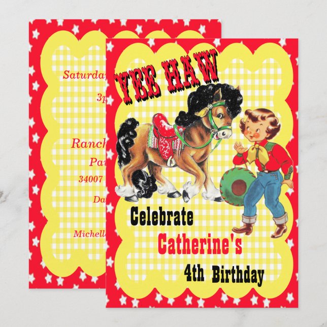 Western Cowgirl And Horse Birthday Party Invitatio Invitation (Front/Back)