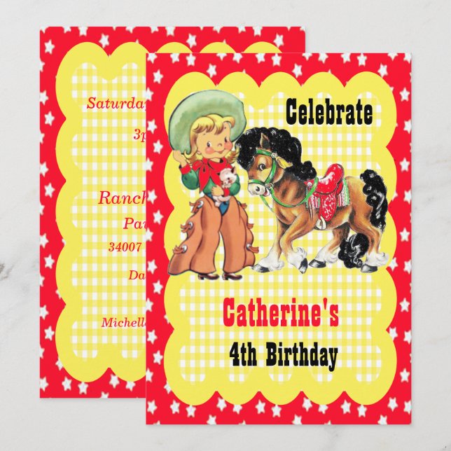 Western Cowgirl And Horse Birthday Party Invitatio Invitation (Front/Back)
