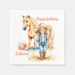 Western Cowgirl and Horse Personalised Birthday Napkin