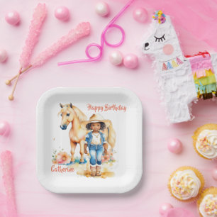 Western Cowgirl and Horse Personalised Birthday Paper Plate