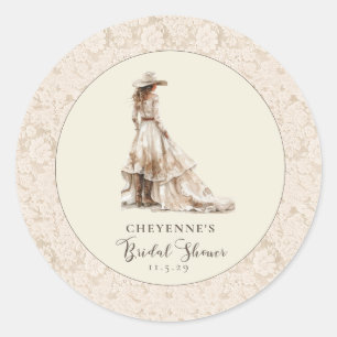 Western Cowgirl and Lace Cowboy Boots Baby Shower  Classic Round Sticker