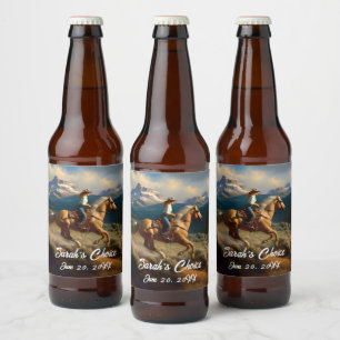 Western Cowgirl and Palomino Horse Wedding Beer Bottle Label