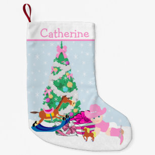 Western Cowgirl Baby Christmas Tree Scene Small Christmas Stocking