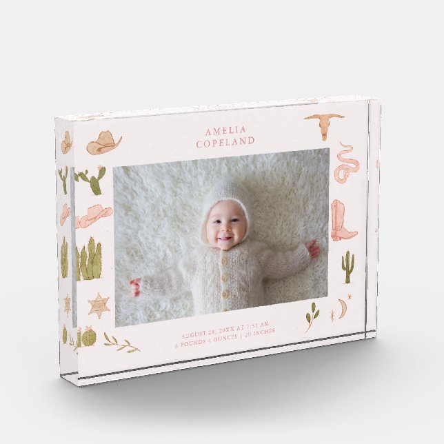 Western Cowgirl Baby Horizontal Photo Keepsake  (Left)