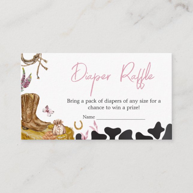 Western Cowgirl Baby Shower Diaper Raffle Enclosure Card (Front)