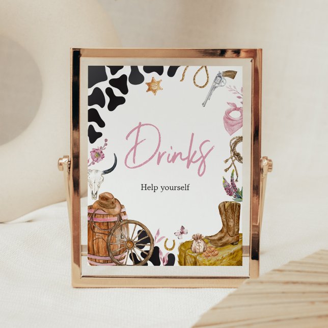 Western Cowgirl Baby Shower Drinks Poster (Country Cowgirl Rodeo Baby Shower Drinks Sign)