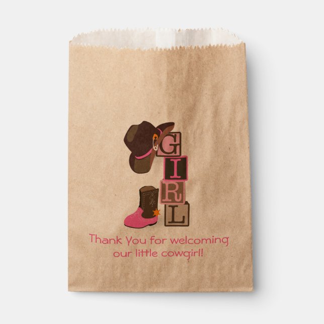 Western Cowgirl Baby Shower Favour Bag (Front)
