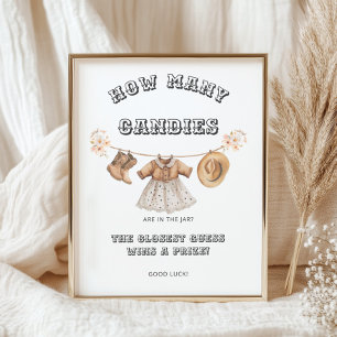 Western Cowgirl Baby Shower How Many Candies Game Poster
