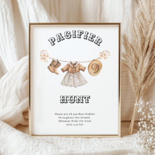 Western Cowgirl Baby Shower Pacifier Hunt Poster