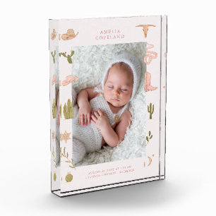 Western Cowgirl Baby Vertical Photo Keepsake Block