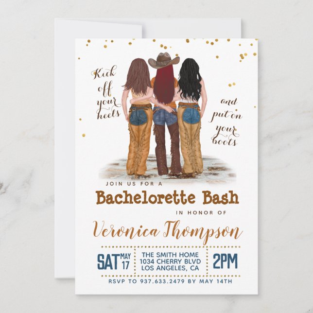 Western Cowgirl Bachelorette Bridal Shower Invitat Invitation (Front)