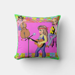 Western Cowgirl Band Singer and Guitars Cushion