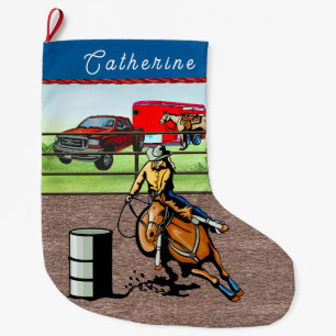 Western Cowgirl Barrel Racer Large Christmas Stocking