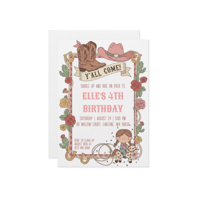 western cowgirl birthday invitations (Front/Back In Situ)