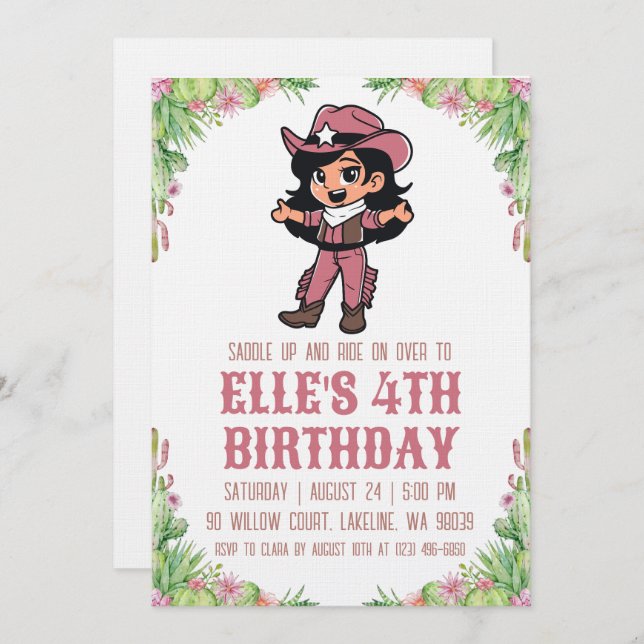 western cowgirl birthday invitations (Front/Back)
