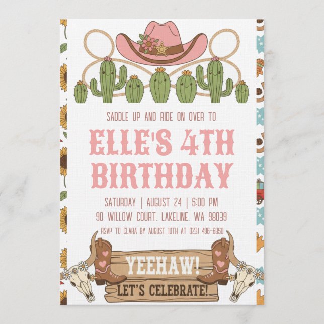 western cowgirl birthday invitations (Front)