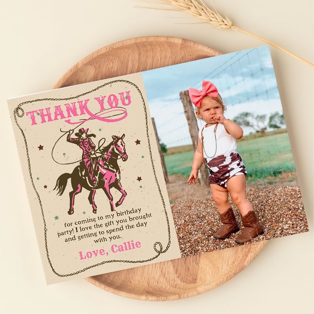 Western Cowgirl Birthday Photo Thank You Card (Creator Uploaded)