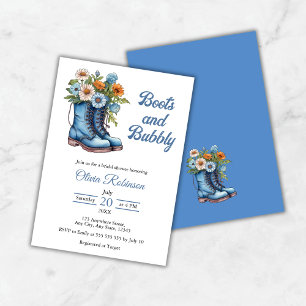 Western Cowgirl Blue Boots & Bubbly Bridal Shower  Invitation