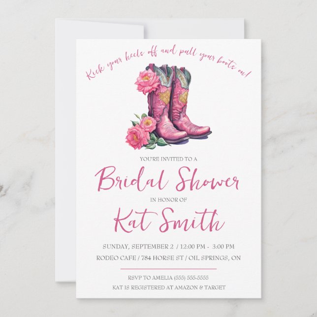 Western Cowgirl Boots and Flowers Bridal Shower Invitation (Front)
