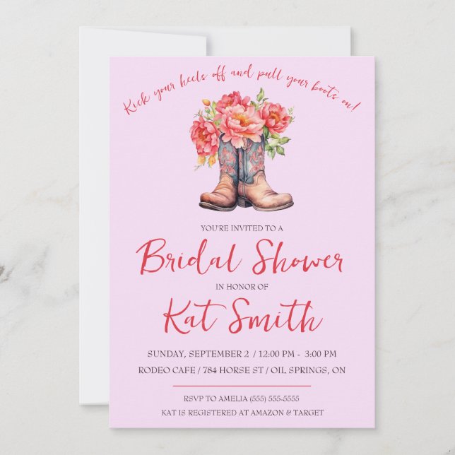 Western Cowgirl Boots and Flowers Bridal Shower Invitation (Front)