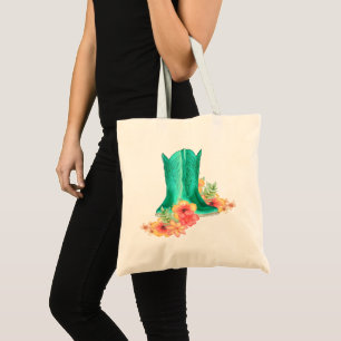 Western Cowgirl Boots And Flowers Tote Bag