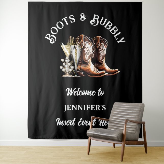 Western cowgirl boots black white bubbly chic  tapestry (In Situ)