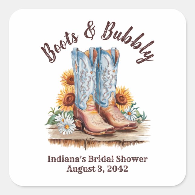 Western Cowgirl Boots & Bubbly Shower Square Sticker (Front)