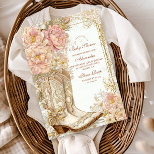 Western Cowgirl Boots Floral Baby Shower Invitation