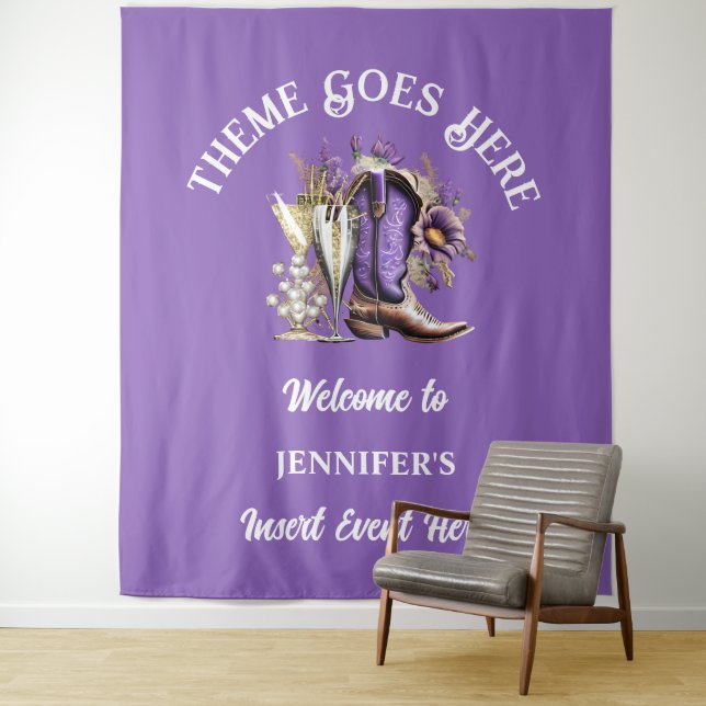 Western cowgirl boots purple floral bubbly chic  tapestry (In Situ)