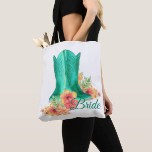 Western Cowgirl Boots Wedding Bride Tote Bag
