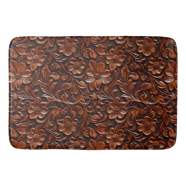 Western Cowgirl Brown Floral Bath Mat (Front)