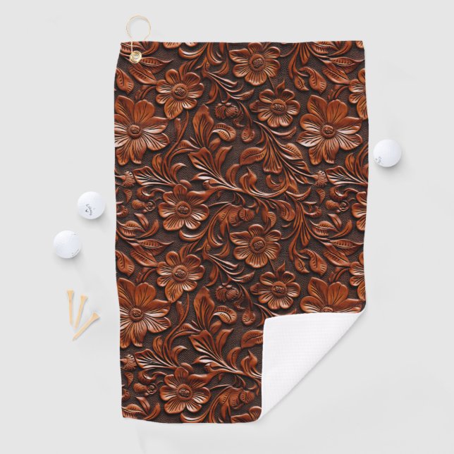 Western Cowgirl Brown Floral Golf Towel (InSitu)
