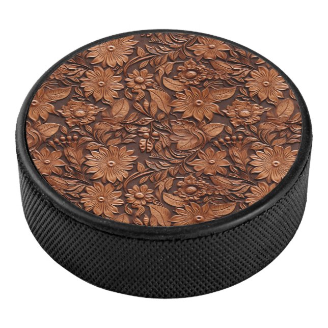Western Cowgirl Brown Floral  Hockey Puck (3/4)