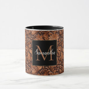 Western Cowgirl Brown Floral Monogram Name Mug