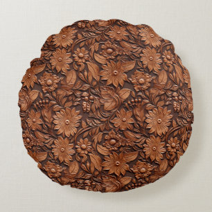 Western Cowgirl Brown Floral Round Cushion